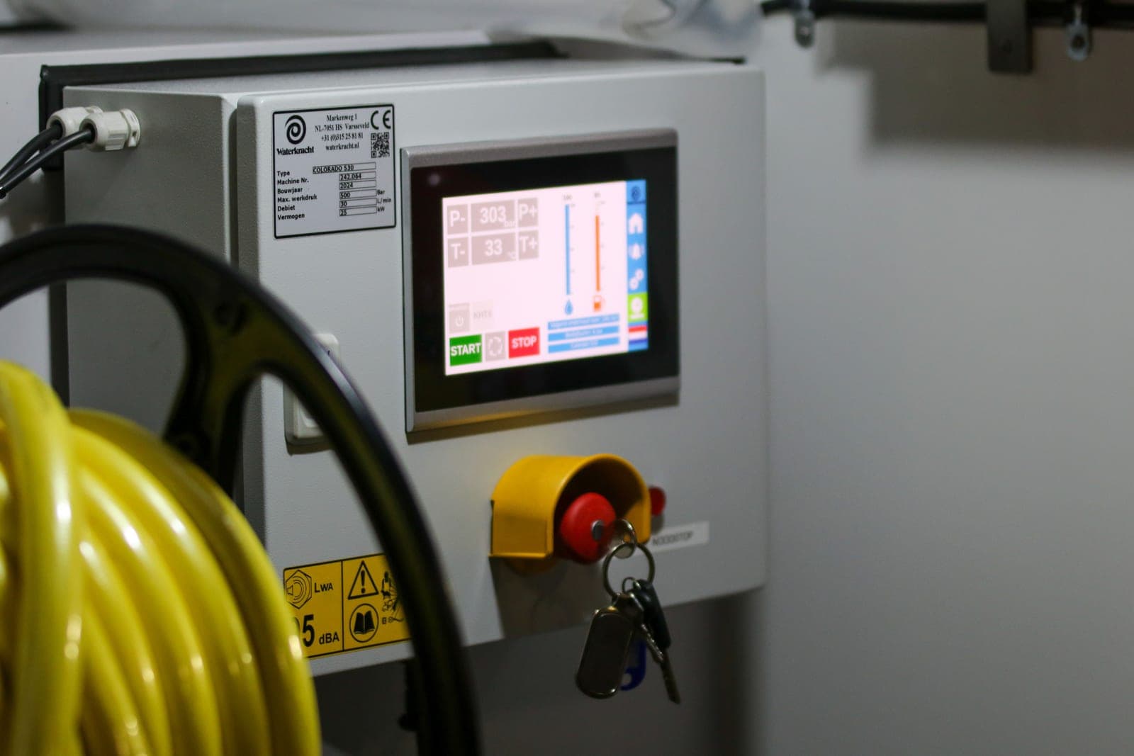 A control panel with a digital temperature display