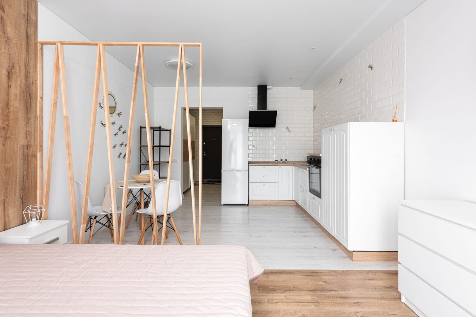 A compact studio apartment interior